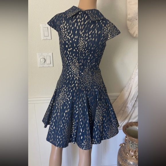 Chi Chi London Blue Dress with Gold Stitching - Picture 5 of 6